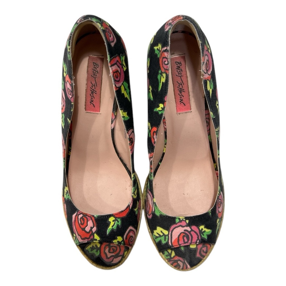 Betsey Johnson Rose Floral Platform Espadrille Wedge Peep Toe Y2K Retro Sz  10 - Picture 9 of 13